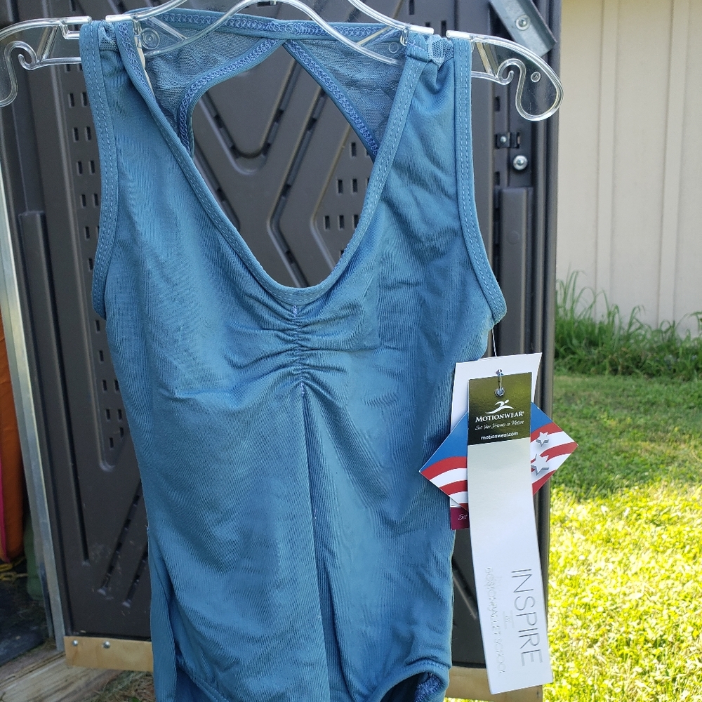 NWT Motionwear custom Leotard designed for the Boston Ballet School in blue/gray